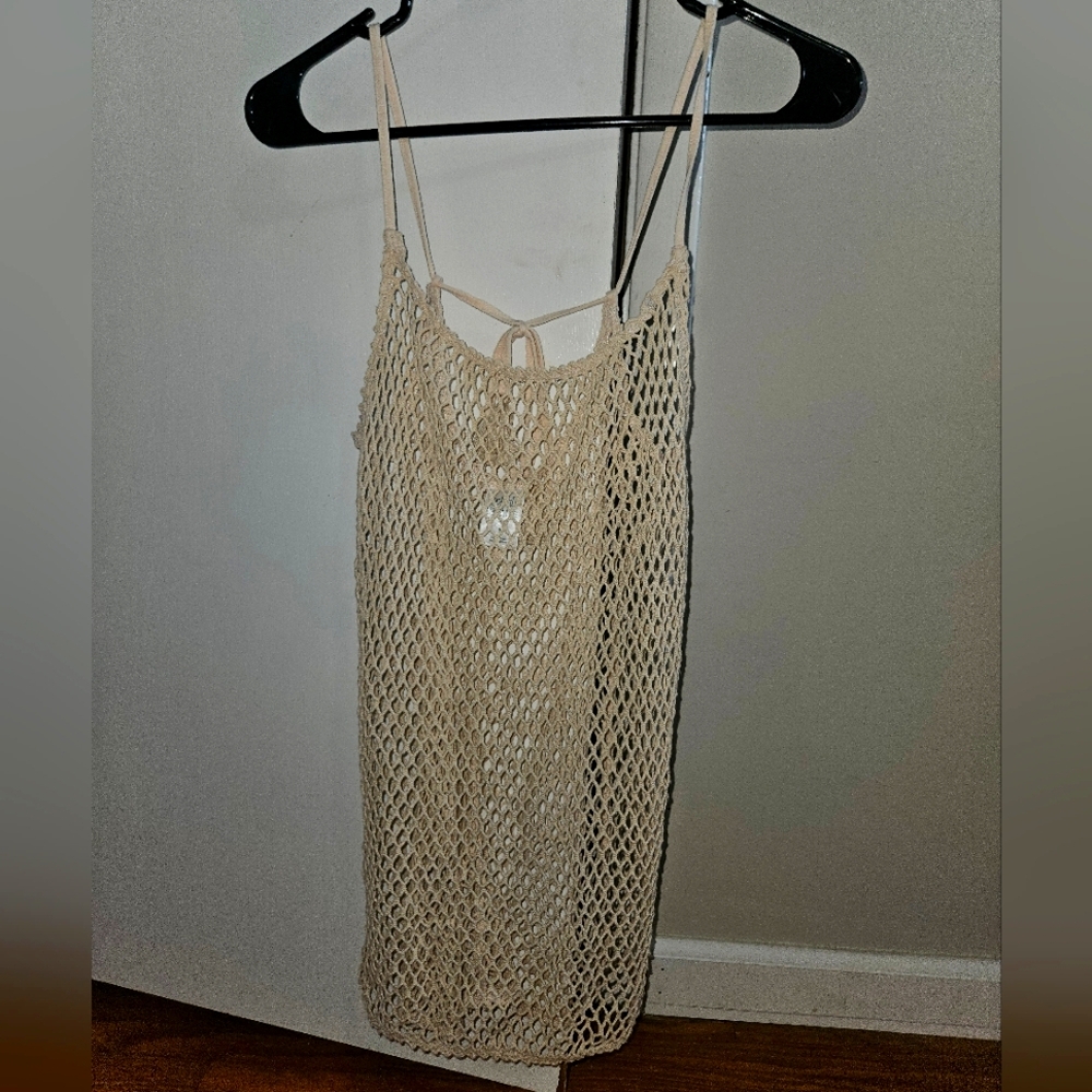 Wild Fable Beige Crochet Strappy Beach Cover-Up Size Small